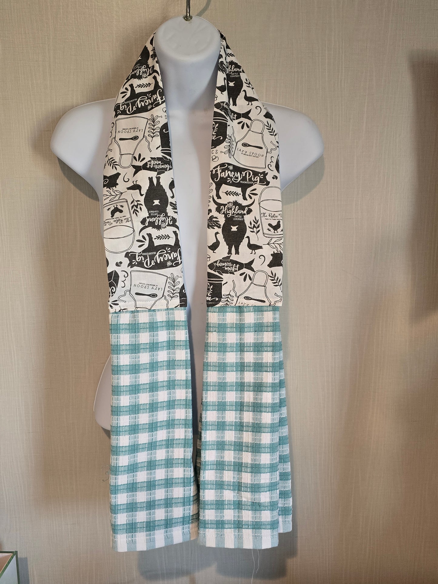 Kitchen Scarf / Boa - Farm Life White / Green Check