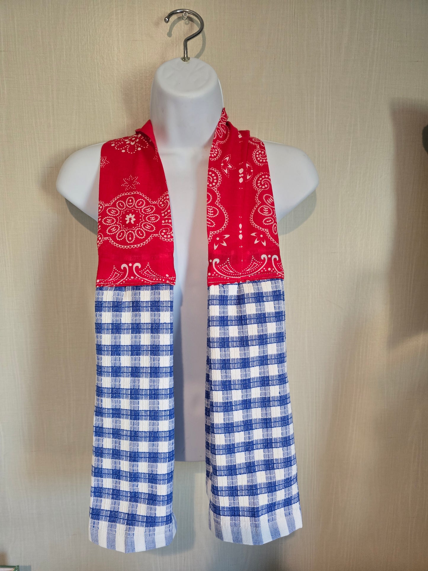 Kitchen Scarf / Boa - Red Bandana / Blue Checkered